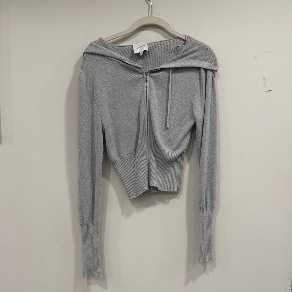 Pink Rose Gray Zip-Up Hoodie